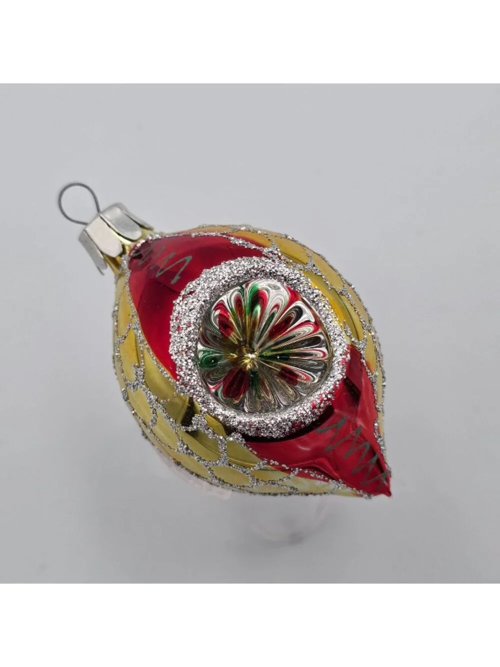 Reflector Indent Glass Ornament Teardrop Yellow Red White Glitter Christmas 3
